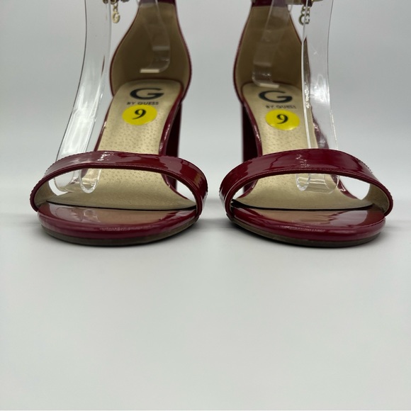 G by Guess Red Block Heel Sandals Size 9 Peep Toe Ankle Strap Patent - Picture 13 of 13